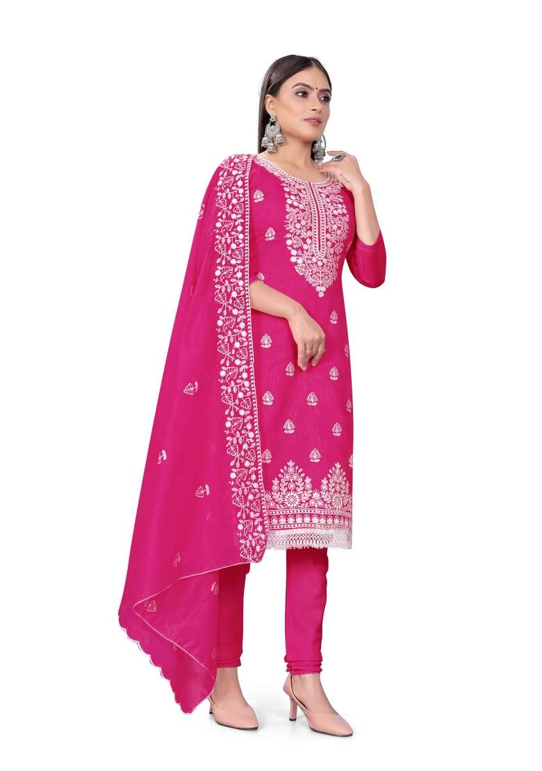 Magenta Chikankari Blended Pakistani Suit Set - Indya