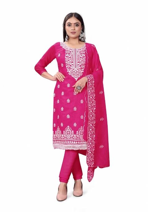 Magenta Chikankari Blended Pakistani Suit Set