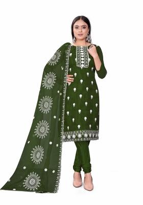 Dark Green Embroidered Organza Straight Kurta Set