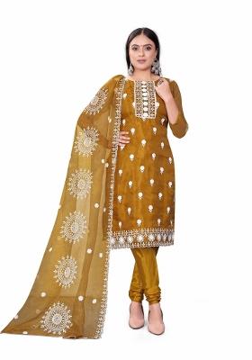 Mehandi Embroidered Oragnza Dress Material