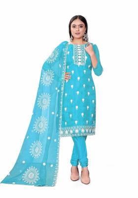 Sea Green Embroidered Oragnza Dress Material