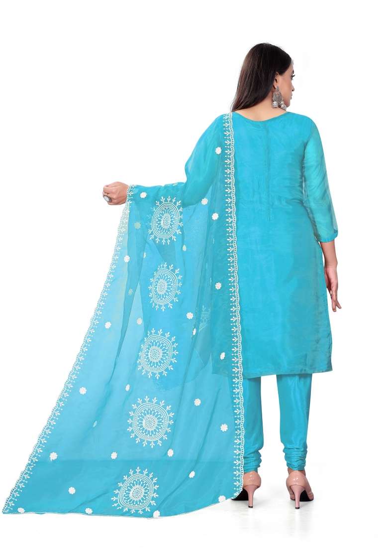 Sea Green Chikankari Organza Straight Kurta Set - Indya