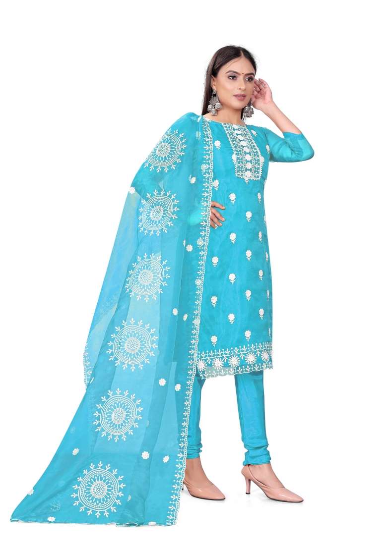 Sea Green Chikankari Organza Straight Kurta Set - Indya