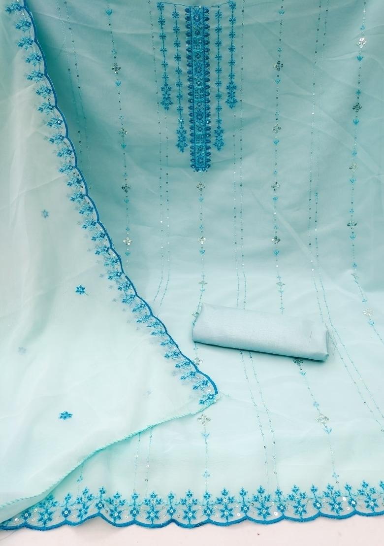 Sky Blue Embroidered Georgette Dress Material - Indya