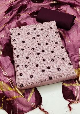 Light Purple Embroidered Silk Dress Material