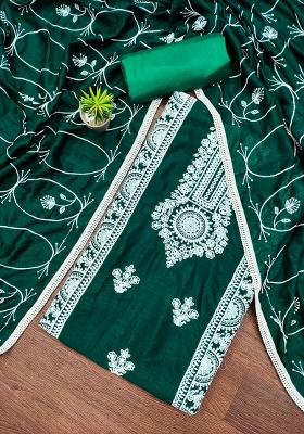 Sea Green Embroidered Silk Dress Material