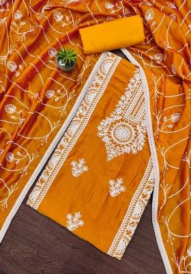 Yellow Embroidered Silk Dress Material