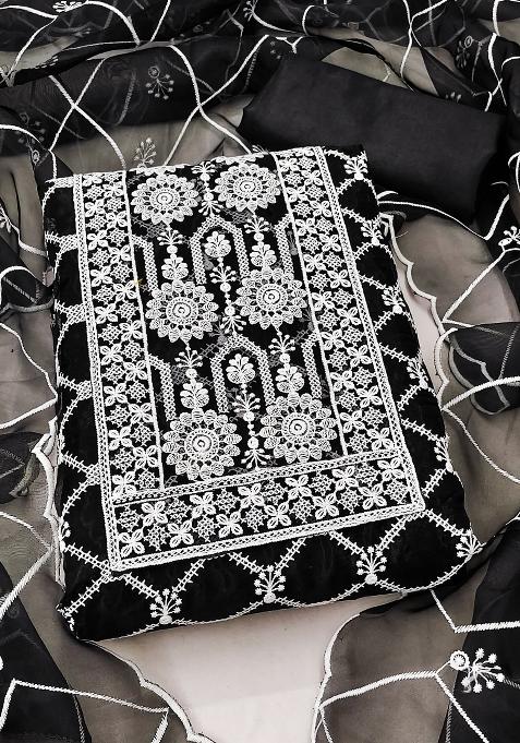 Black Embroidered Organza Straight Kurta Set