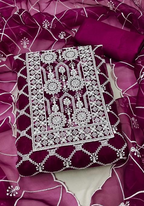 Magenta Embroidered Organza Straight Kurta Set
