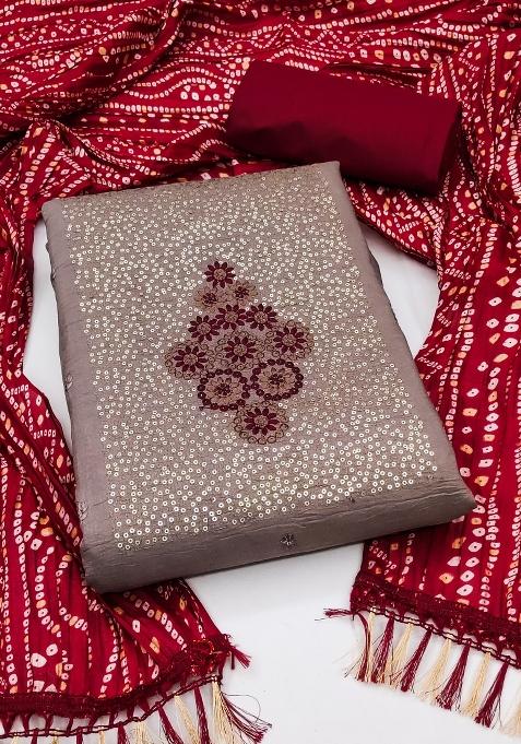 Grey Embroidered Cotton Blend Dress Material