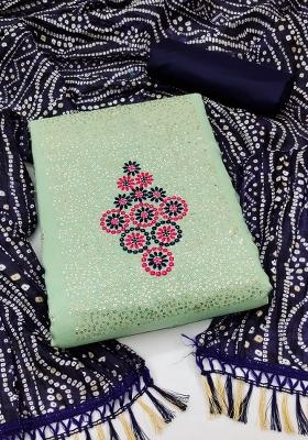 Light Green Embroidered Cotton Blend Dress Material