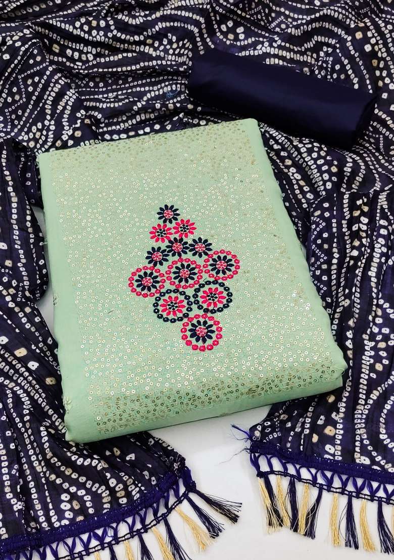Light Green Embroidered Cotton Straight Kurta Set - Indya