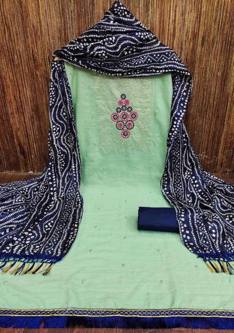Light Green Embroidered Cotton Straight Kurta Set - Indya