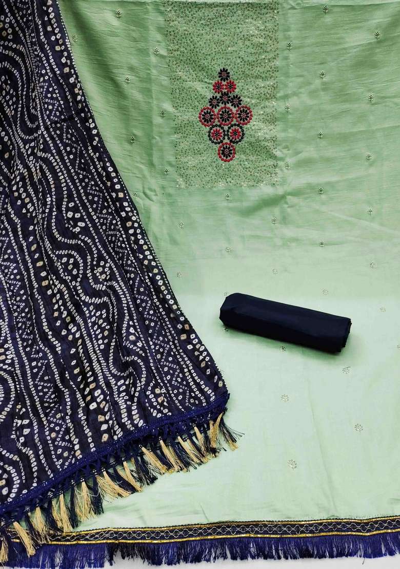Light Green Embroidered Cotton Straight Kurta Set - Indya