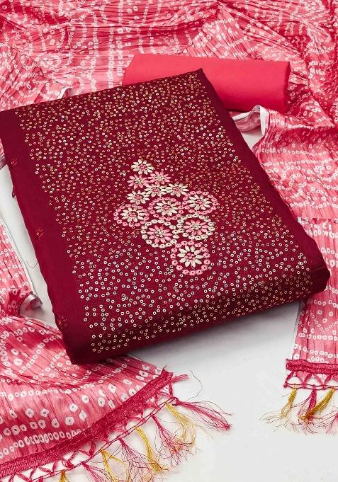 Maroon Embroidered Cotton Blend Dress Material