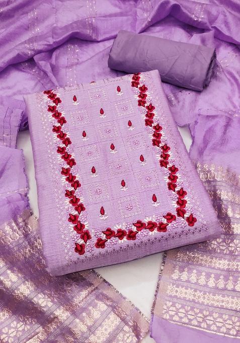 Purple Embroidered Blended Punjabi Suit