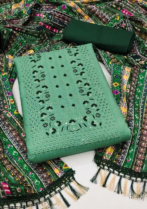 Green Mirror Work Silk Pakistani Suit Set
