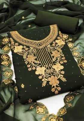 Green Embroidered Georgette Straight Kurta Set