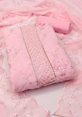 Pink Embroidered Georgette Dress Material