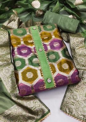 Green Printed Organza Straight Kurta Set