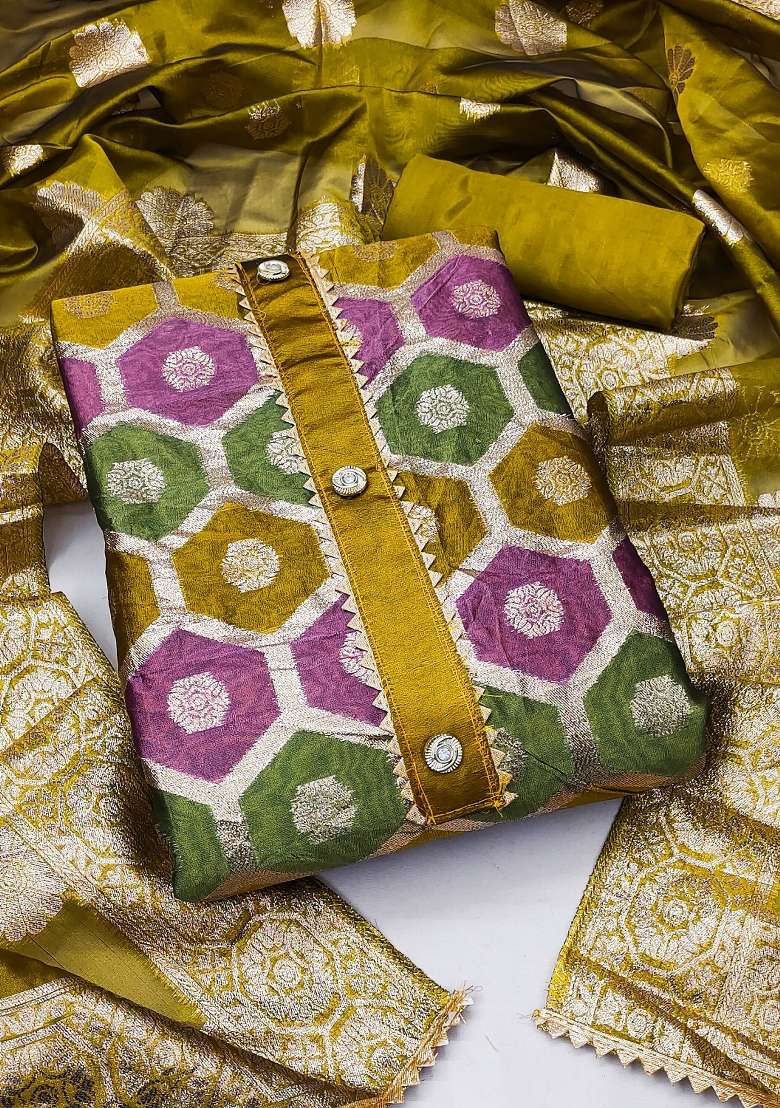 Mehandi Jacquard Organza Punjabi Suit - Indya