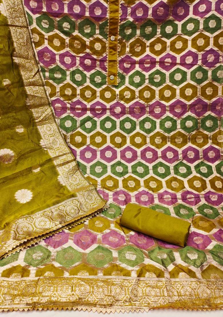 Mehandi Jacquard Organza Punjabi Suit - Indya