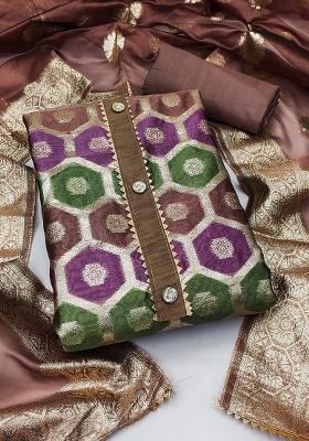 Purple Embroidered Oragnza Dress Material