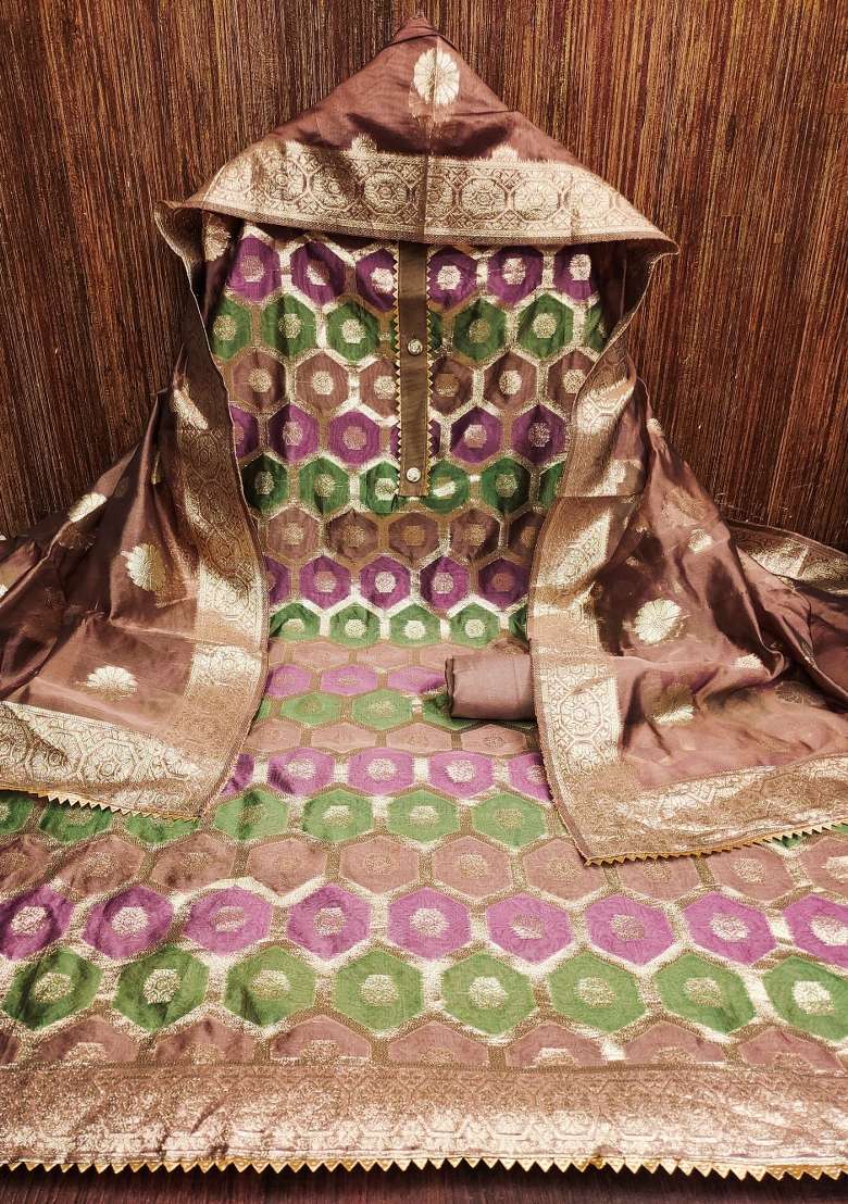 Purple Jacquard Organza Straight Kurta Set - Indya