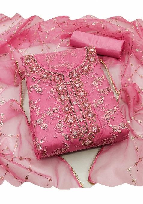 Pink Embroidered Organza Straight Kurta Set