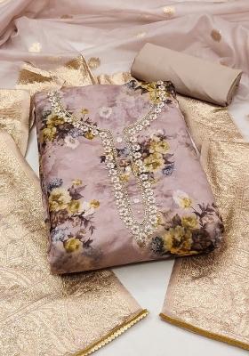 Rose Embroidered Organza Straight Kurta Set