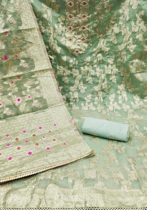 Sea Green Embroidered Jacquard Dress Material