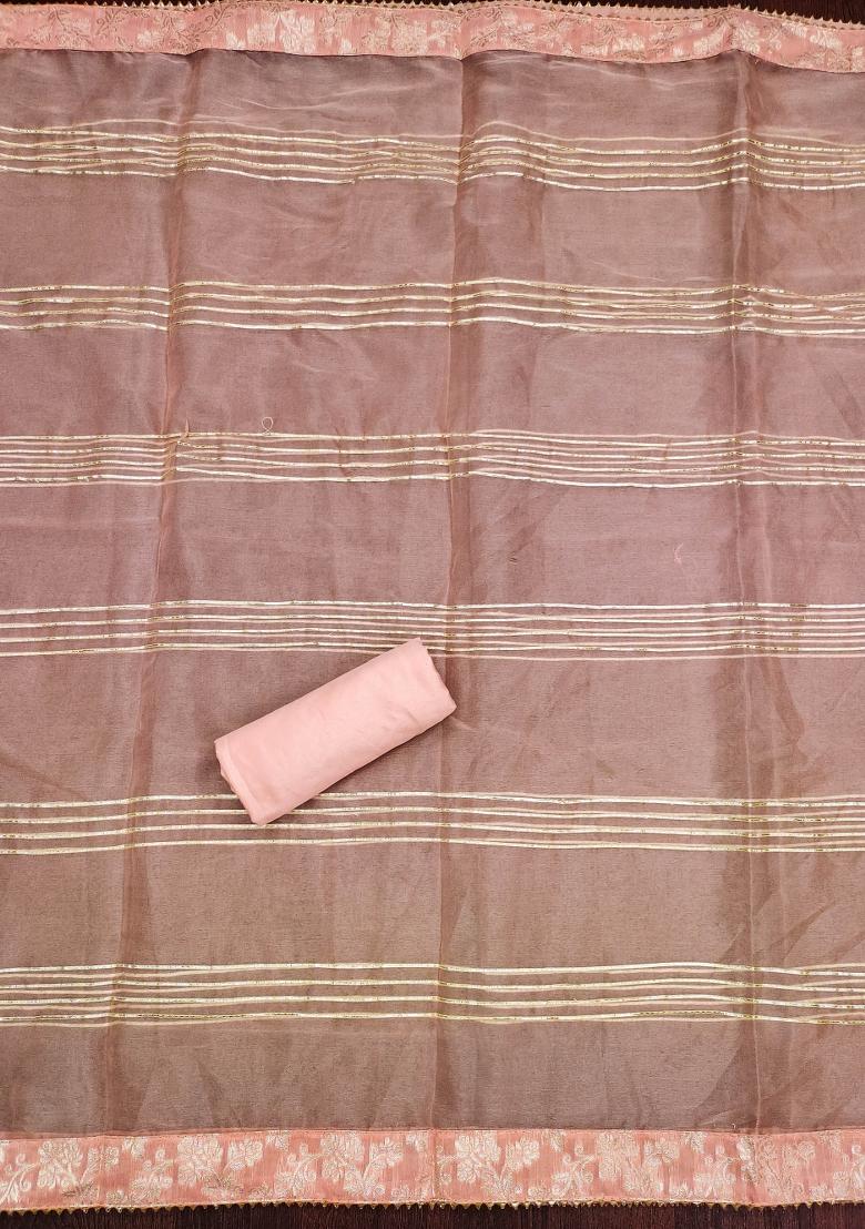 Peach Embroidered Jacquard Dress Material