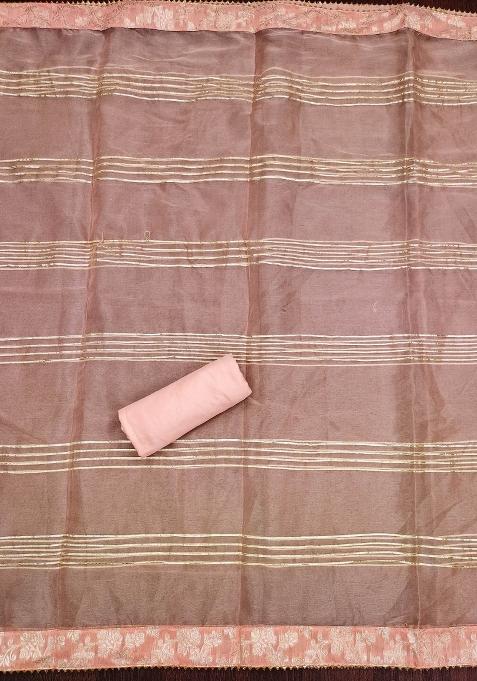 Peach Embroidered Jacquard Dress Material