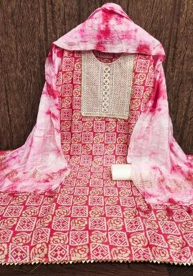 Pink Printed Blended Straight Kurta Set