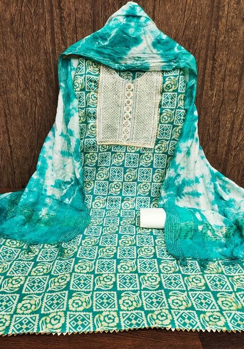 Sea Green Tie And Dye Cotton Straight Kurta Set