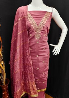 Pink Embroidered Cotton Blend Dress Material