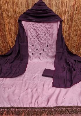 Light Purple Embroidered Silk Dress Material