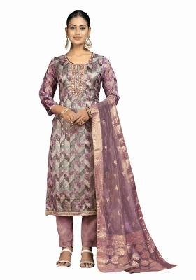 Multicolor Embroidered Oragnza Dress Material