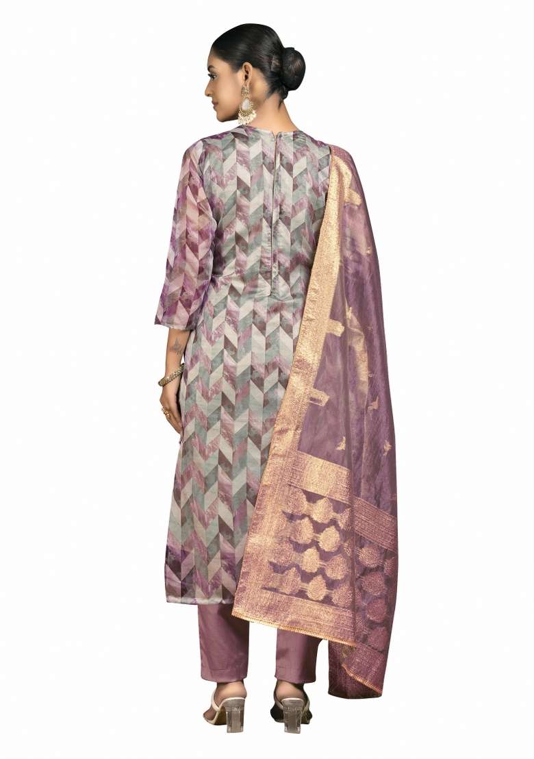 Multicolor Jacquard Organza Pakistani Suit Set - Indya