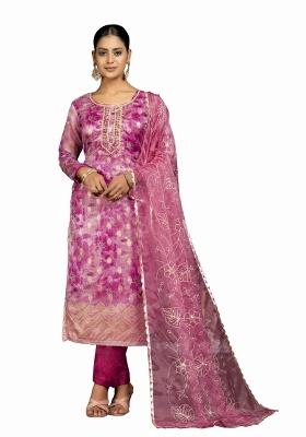 Multicolor Embroidered Oragnza Dress Material