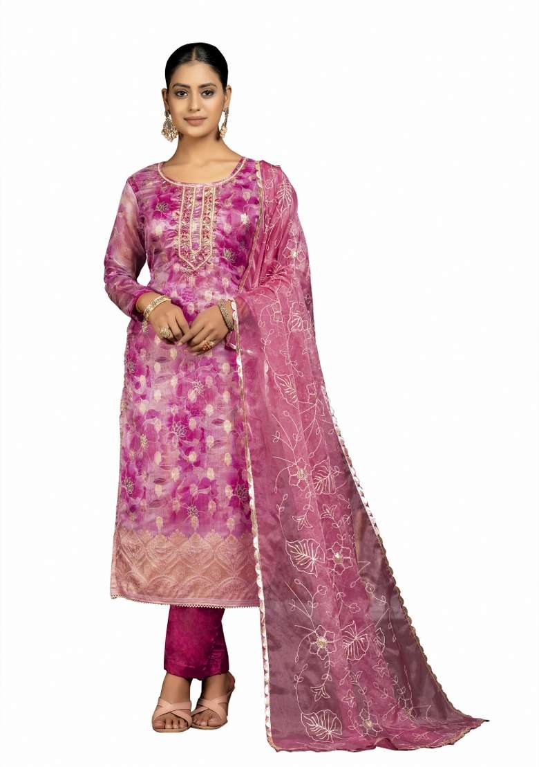 Multicolor Printed Organza Pakistani Suit Set - Indya