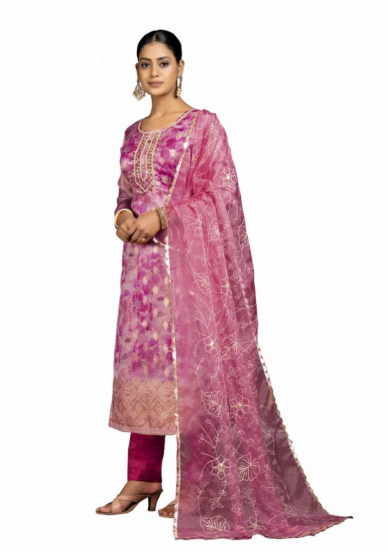 Multicolor Printed Organza Pakistani Suit Set - Indya