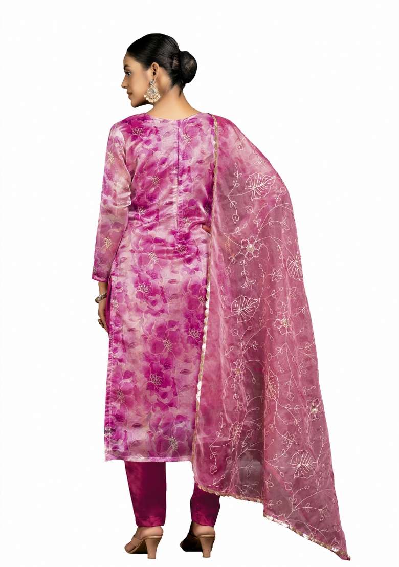 Multicolor Printed Organza Pakistani Suit Set - Indya