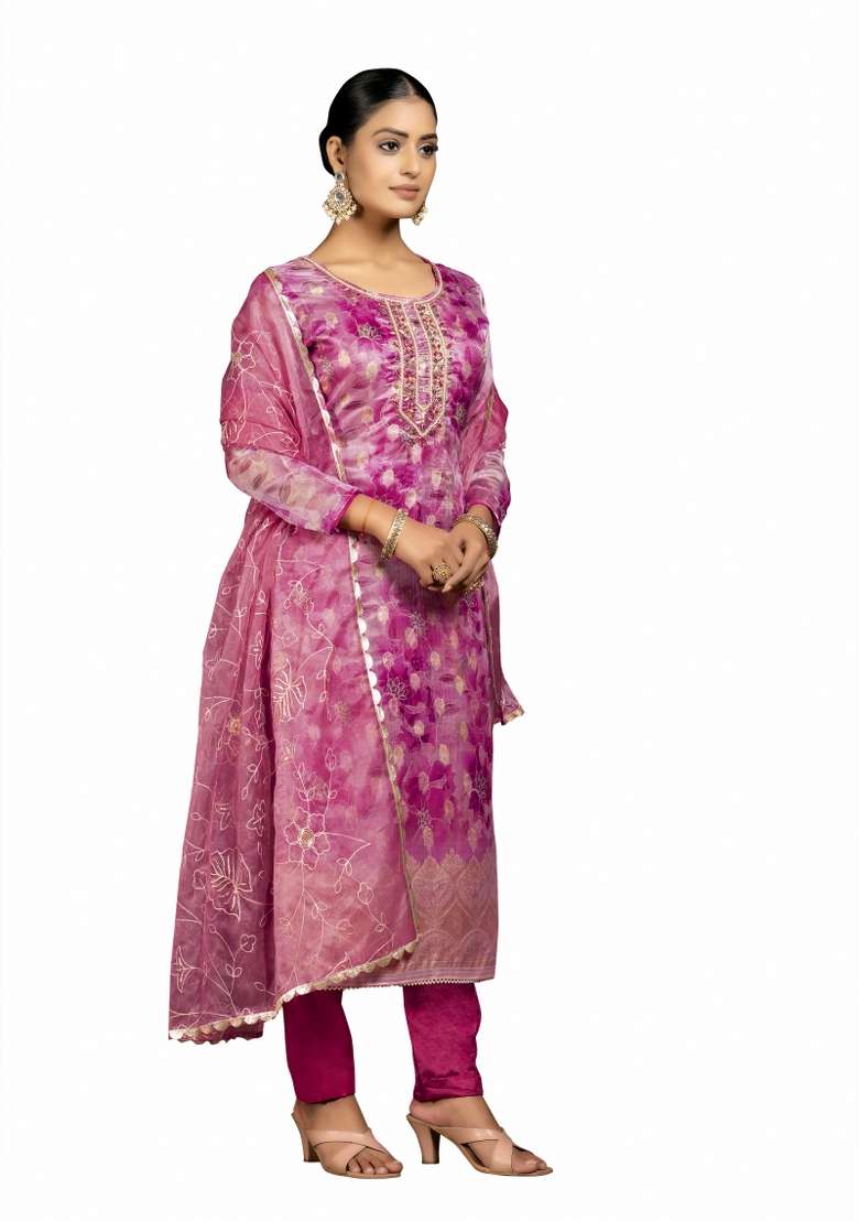 Multicolor Printed Organza Pakistani Suit Set - Indya