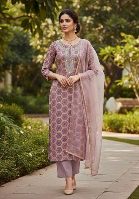 Multicolor Embroidered Oragnza Dress Material
