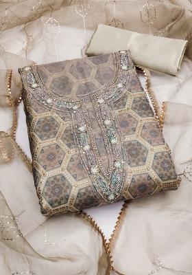 Multicolor Embroidered Oragnza Dress Material