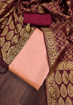 Peach Embroidered Jacquard Dress Material