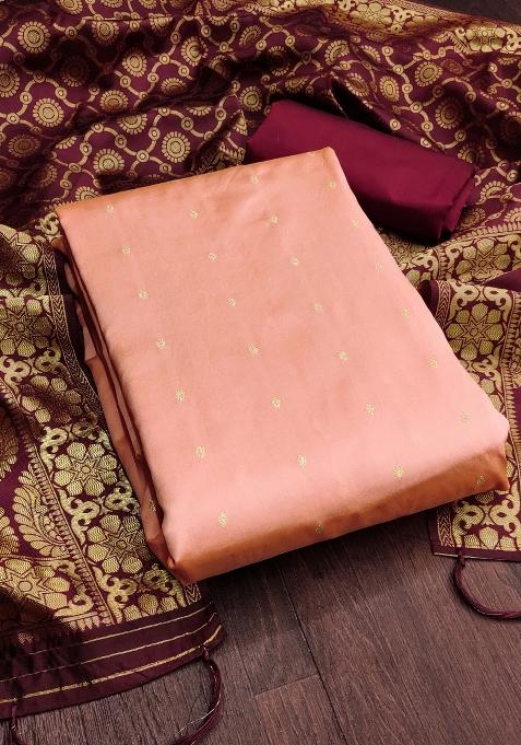 Peach Embroidered Jacquard Dress Material