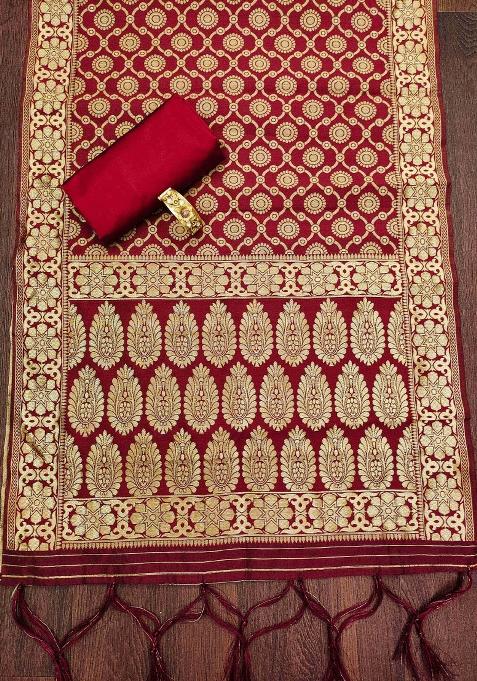 Peach Embroidered Jacquard Dress Material