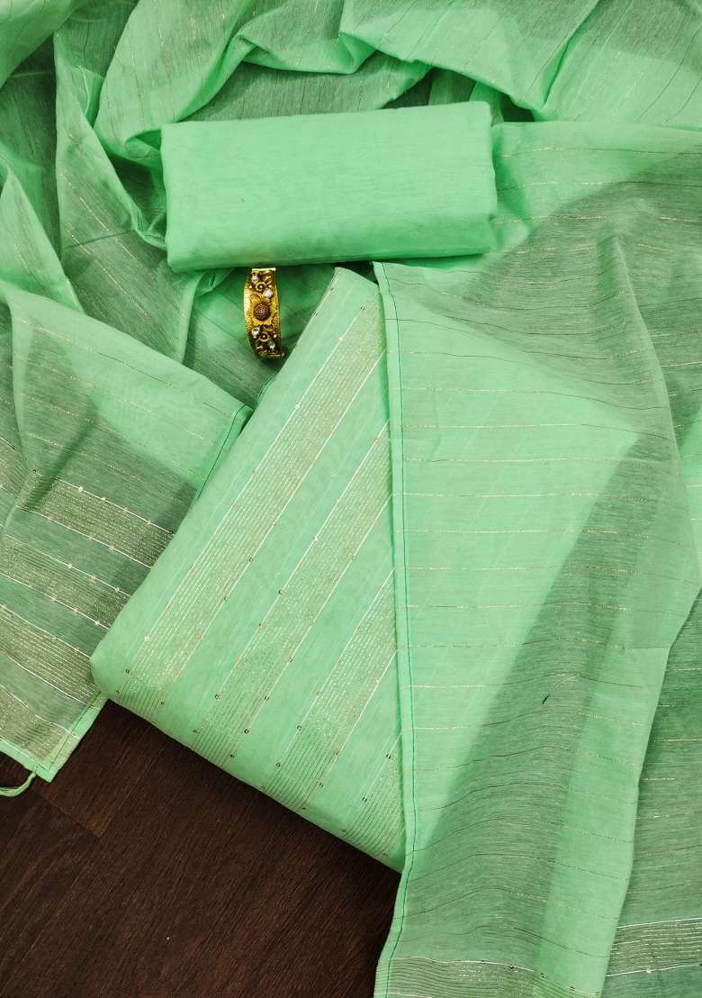 Pista Green Striped Cotton Straight Kurta Set - Indya
